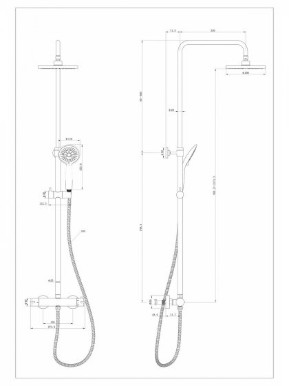 Duschsystem Mod. Young Eco mit Thermostat-Armatur Schwarz, inkl. 2 Watersaving Regulatoren