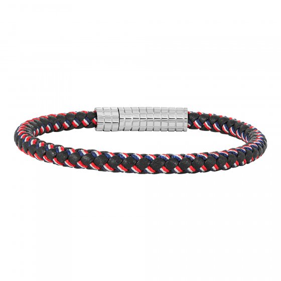 Armband Leder- und Textilarmband rot, weiß, blau 21cm 