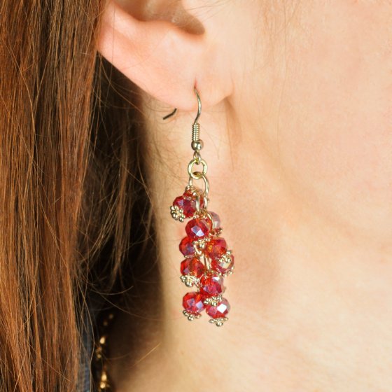 Schmuckset Set aus Collier und Ohrhaken in goldfarben rote Glassteine 