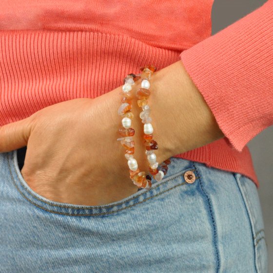 Schmuckset Set aus Collier und Armband 2 -reihig Achatsplitter 