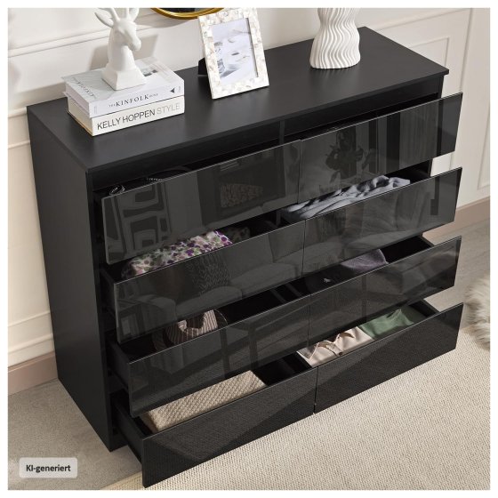 Sideboard Kenji 8 Schubladen Hochglanz Schwarz 