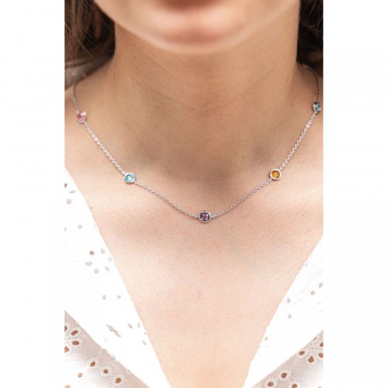 Halskette 925 Silber rhodiniert mit Zirkonia bunt 