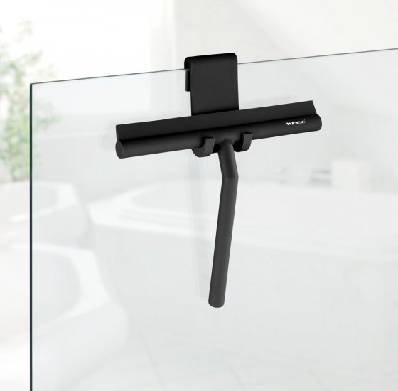 Badezimmerwischer Silikon Mod. Mola Schwarz, Edelstahl ummantelt mit Silikon 