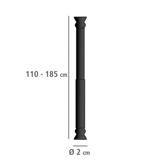 Teleskop-Duschstange Schwarz 110 - 185 cm, aus rostfreiem Aluminium 