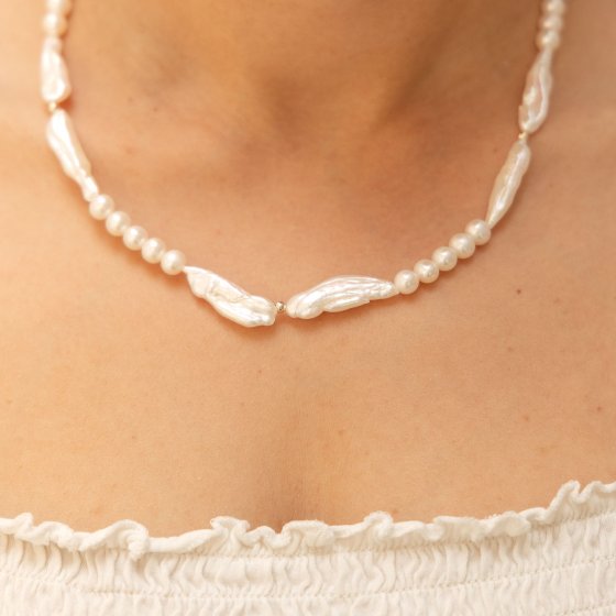 Halskette Gold 585 Perle weiß 6-7mm 