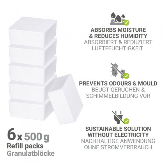 Raumentfeuchter Mod. Cube Nachfüller 500 g, 6er, Luftentfeuchter Nachfüllpack