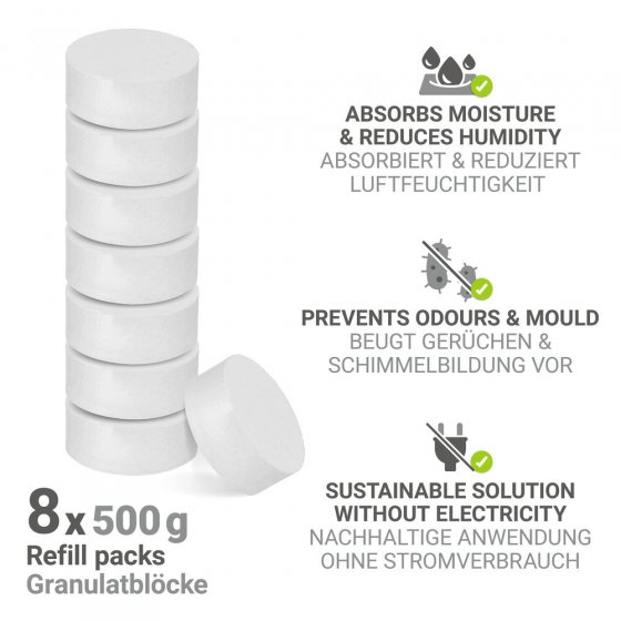 Entfeuchter Mod. Prisma Nachfüller 500 g, 8er Set, passend für Raumentfeuchter Prisma 