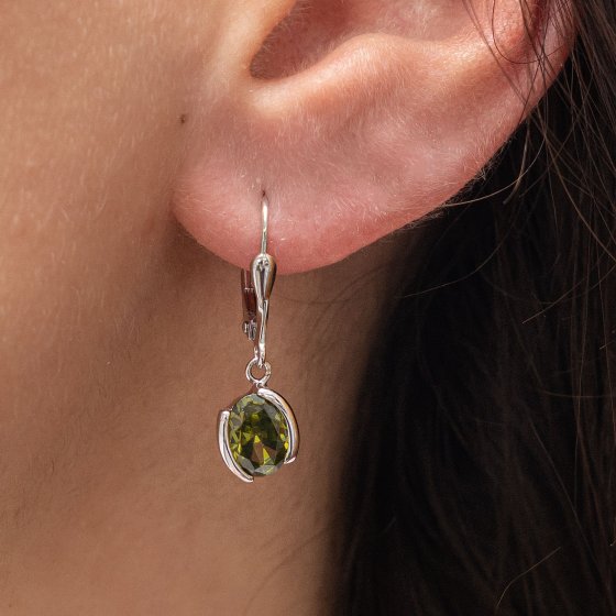 Ohrringe Silber 925 mit Zirkonia-Steinen olivefarben 26mm lang 