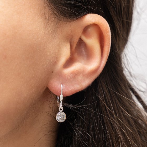 Ohrringe Silber 925 rhodiniert mit weißen Zirkonia-Steinen 22mm lang 