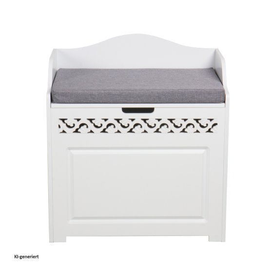 Sitzbank mit Stauraum und Polster Weiß mit Ornament-Design 