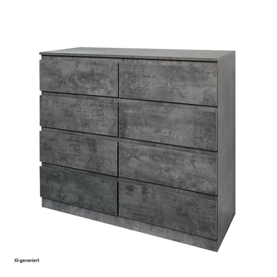 Moderne Kommode mit 8 grifflosen Schubladen Beton 