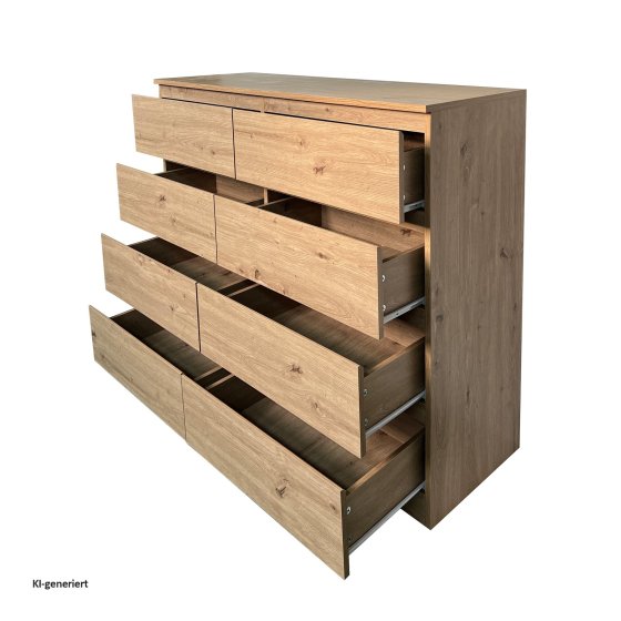 Moderne Kommode mit 8 grifflosen Schubladen Artisaneiche 