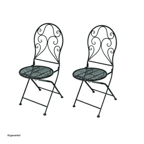 Bistroset aus Metall 3-teilig, detailreich verzier Klapptisch Ø 60 cm und 2 Klappstühle 