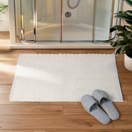 Badteppich Mod. Ecoli, weiß, Polyester/Baumwolle, 50x80 cm, rutschhemmende Rückseite, schnelltrocknend 