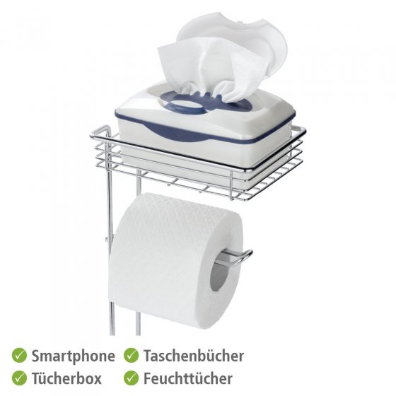 Toilettenpapierhalter stehend mit Ablage, Chrom, mit Ersatzrollenhalter 