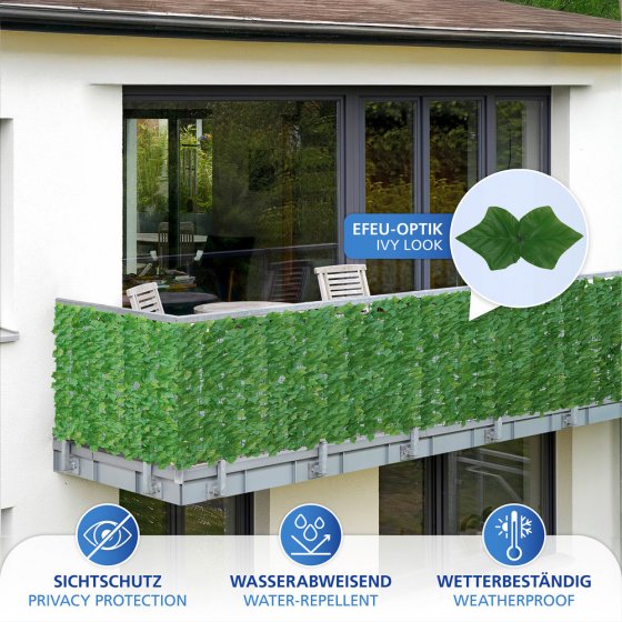 Sichtschutzmatte Efeu 3x1m, grün, Kunststoff, 100x300 cm, pflegeleicht und wetterbeständig 