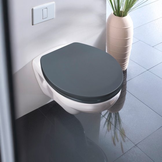 WC-Sitz Mod. Ostuni, grau, Thermoplast, Easy Close, edelstahl, 37x44,5 cm, mit 300 kg belastbar 