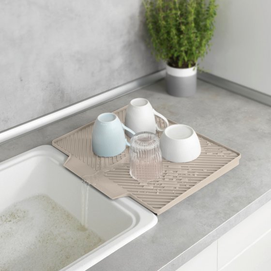 Abtropfmatte Mod. Nelia, beige, Kunststoff, 34x40x3 cm, geneigte Fläche für Wasserablauf