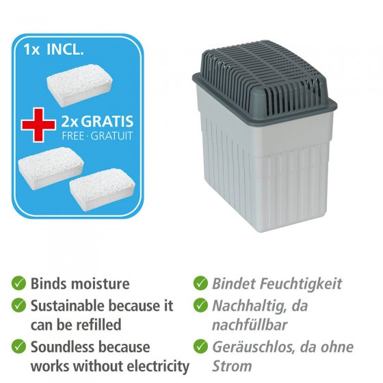 Feuchtigkeitskillerg Grau mit 3 x 2 kg Nachfüller, schützt Räume bis 50 m² 