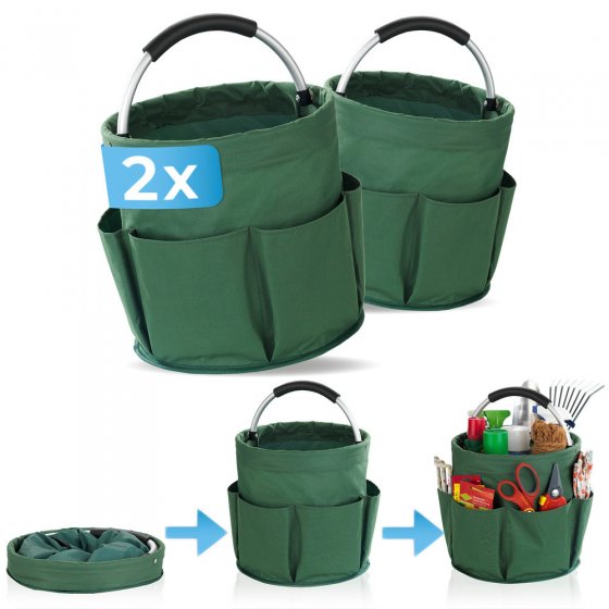 Universal Garten Caddy 16 l, Grün, 2er Set, mit 6 Außentaschen für Gartenwerkzeug 