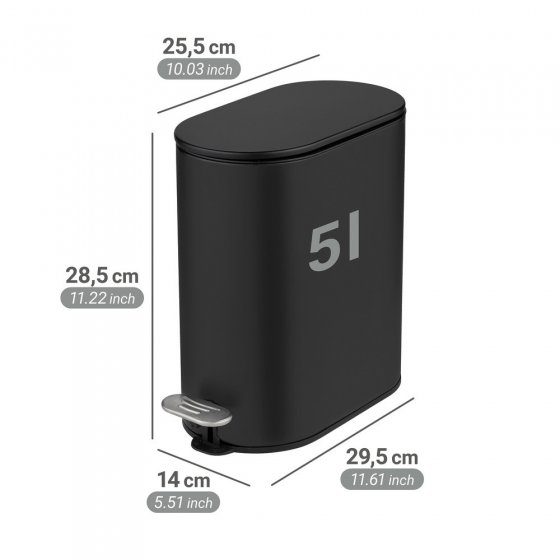 Kosmetikeimer Mod. Collungo, 5L, schwarz, Metall, 14x28,5x29,5 cm, easy-close Absenkautomatik 