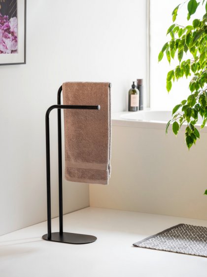 Handtuchständer Mod. Levante, schwarz, Stahl, 30x79x17 cm, freistehend, ideal für kleine Bäder 
