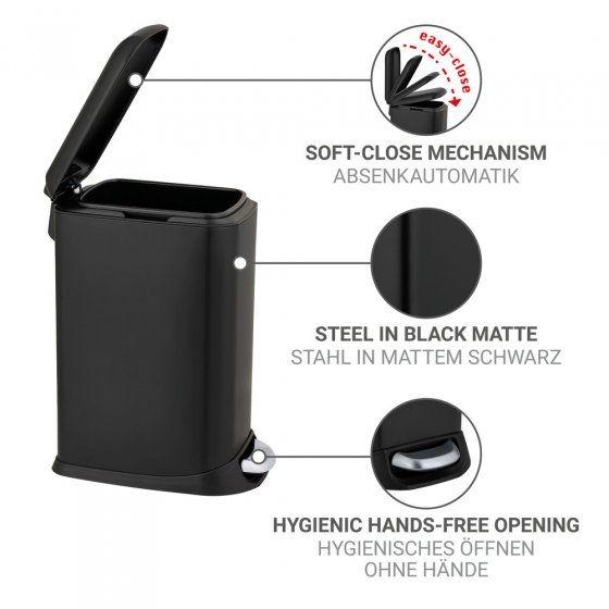 Treteimer Mod. Design 12 L, Easy-Close, Schwarz, mit herausnehmbarem Einsatz 