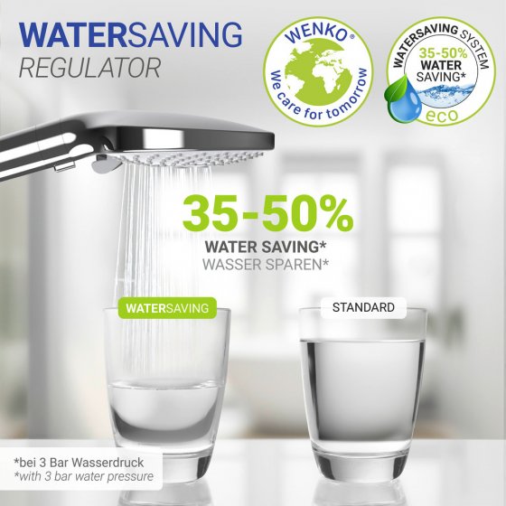 Duschkopf Mod. Water Saving, 12 cm, chrom, ABS, weiß, 3 Funktionen, wassersparend 