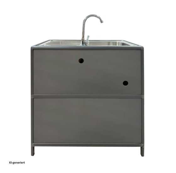 Spüle mit Abtropfläche und Unterschrank für Outdoorküche Grau 