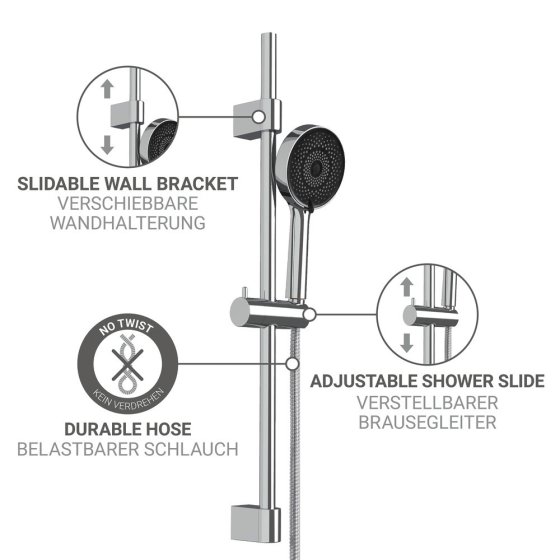 Brauseset Mod. Softwater, 70 cm, chrom, Edelstahl, mikrotropfen-technologie für sanftes duschen 