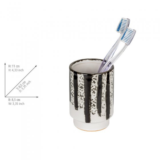 Bad-Accessoire Set Mod. Subiza, weiß/schwarz, Keramik, Ø 9x17 cm, handbemalt, spülmaschinenfest, 340 ml 