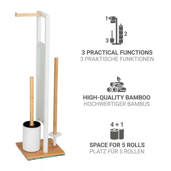Stand WC-Garnitur Mod. Rivalta, bambus/weiß, Sicherheitsglas, 18x70x23 cm, mit Toilettenpapierhalter und Ersatzrollenhalter 