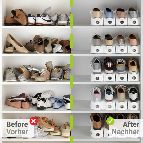 Schuhhalter Weiß 8er Set, platzsparend übereinander stapelbar 