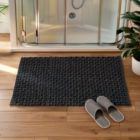 Badteppich Mod. Ecoli, schwarz-anthrazit, Polyester/Baumwolle, 50x80 cm, rutschfest beschichtet, schnelltrocknend 