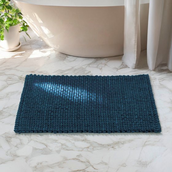 Badteppich Mod. Covelo, dunkelblau, Polyester, Baumwolle, 50x80 cm, rutschhemmend und waschbar bis 30°C 