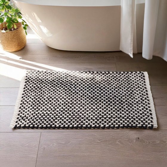 Badteppich Mod. Covelo, weiß-anthrazit, Polyester/Baumwolle, 50x80 cm, rutschhemmend beschichtet, schnelltrocknend 