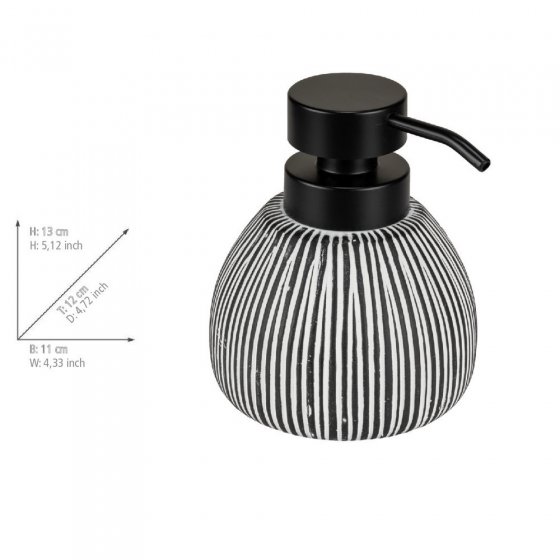 Seifenspender Set Mod. Pascoli, schwarz/weiß, Keramik, 0.5L, streifenmuster, modernes design 