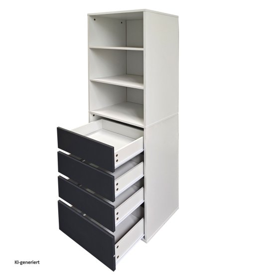 Schrank mit 4 Schubladen und 3 offenen Fächern Weiß/Grau 