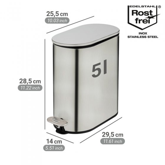 Kosmetikeimer Mod. Collungo 5L, satiniert, edelstahl, schwarz, freistehend, mit easy-close Absenkautomatik 