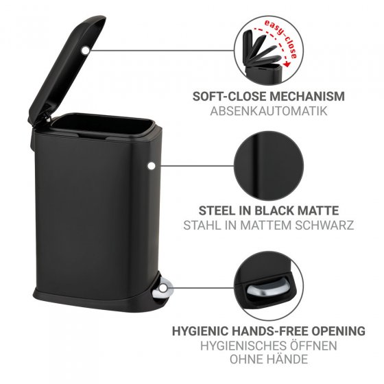 Treteimer Mod. Design 20 L, Easy-Close, Schwarz, mit herausnehmbarem Einsatz 