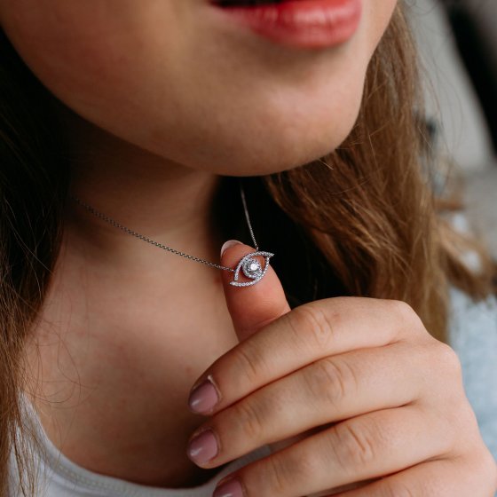Collier 925 Silber rhodiniert Auge Zirkonia weiß 