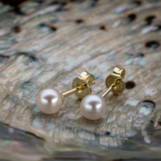 Ohrringe Gold 585 mit echten Akoya-Perlen weiss 5mm rund 