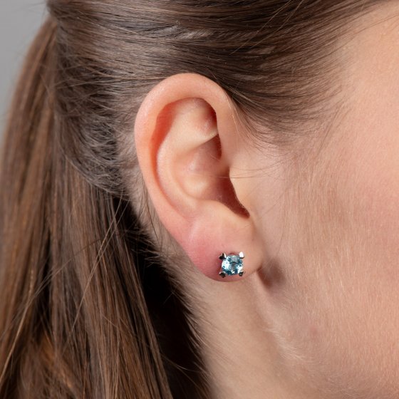 Ohrringe Gold 585 mit 2x Blau-Topas (beh.) 7mm 