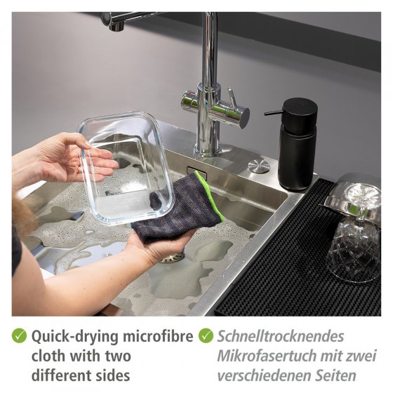 6-teiliges Spül-Set, 2 Mikrofasertücher, 2 Spülschwämme, Silikon-Spül-, und-Flaschenbürste 