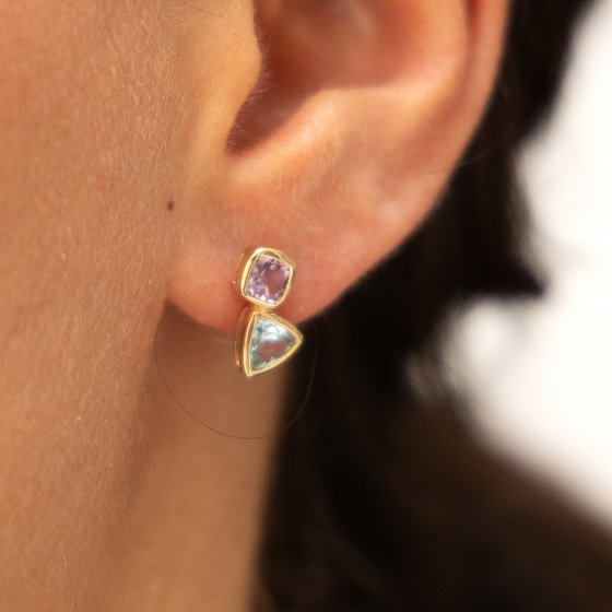 Ohrringe Gold 375 Blautopas (beh.) + Amethyst 