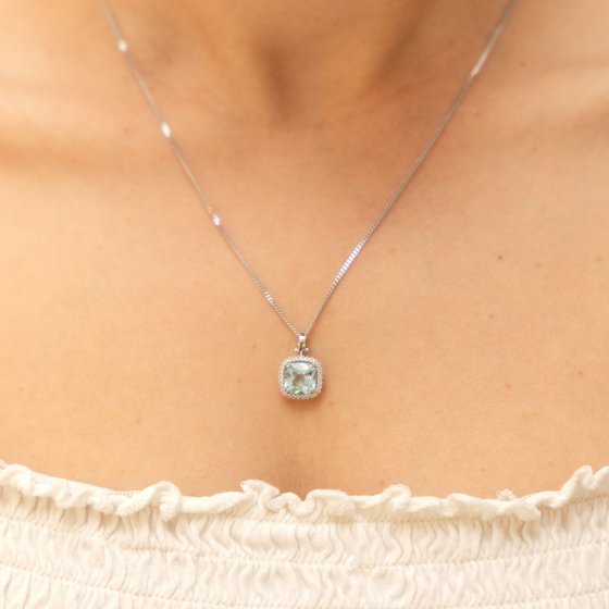 Halskette 375 Gold mit Blautopas (beh.) und Zirkonia weiß 