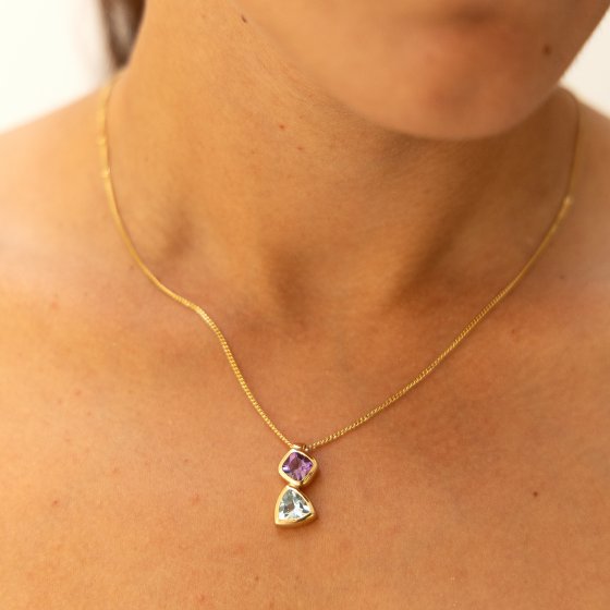 Halskette Gold 375 mit Blautopas (beh.) + Amethyst 