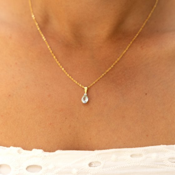 Halskette 375 Gold mit Blautopas (beh.) und Zirkonia weiß 