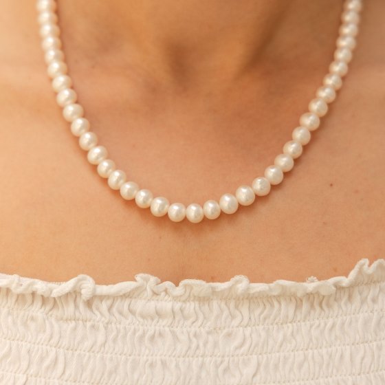 Halskette Gold 375 mit Perle weiß 6,5-7mm 