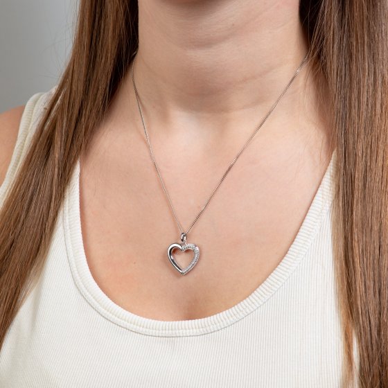 Halskette Gold 585 Herz-Anhänger 42/45cm lang mit 41 Brillanten zus. 0,33ct. 